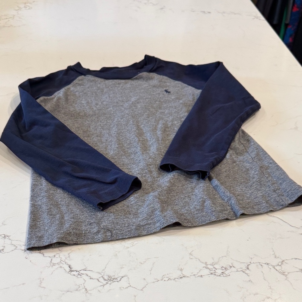 Kids polo Long Sleeve Tee in Heather Gray and Navy